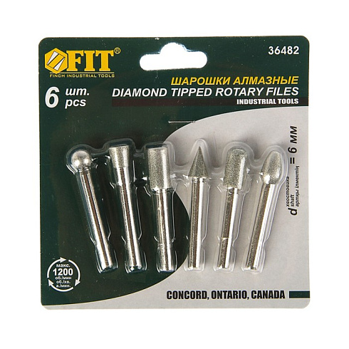 Шарошки алмазные, штифт d6мм (6шт) FIT /36482/