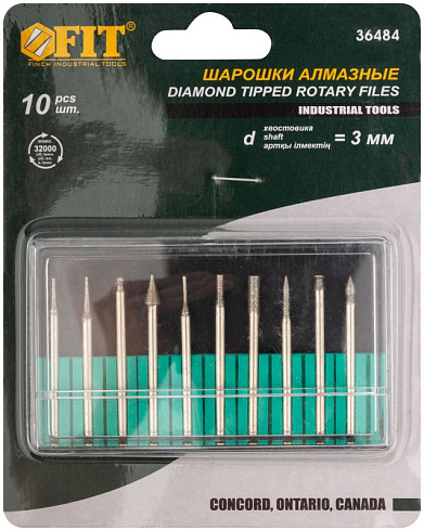Шарошки алмазные, штифт d3мм (10шт) FIT /36484/